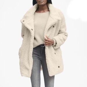 BANANA REPUBLIC Teddy Funnel Natural Cream Teddy Jacket Coat Boucle S Gap Warm